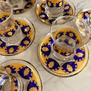 Elegant Blue and Gold Turkish Tea Set